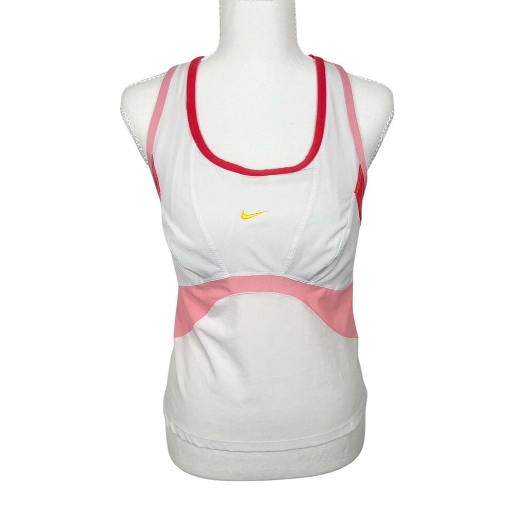 Nike Tank Top Women Medium White Pink Racerback Activewear Athletic Shelf Bra
